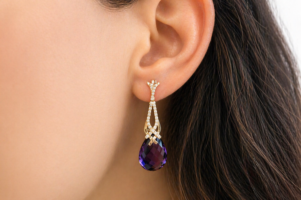 Earrings Amethyst Tear & Diamonds