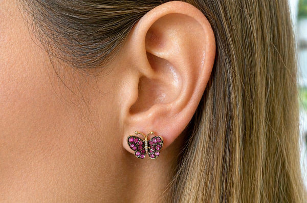 Earrings Butterfly Pink Sapphire in 18kt Gold