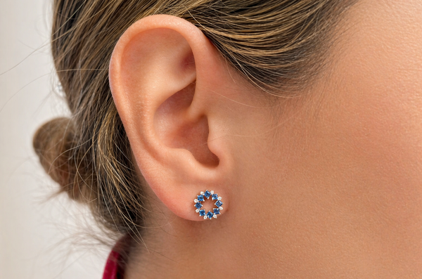 Earrings 18kt Gold Open Flowers Gems & Diamonds Studs