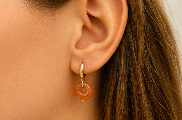 Earrings 14kt Gold Huggies & Orange Chalcedony Drops