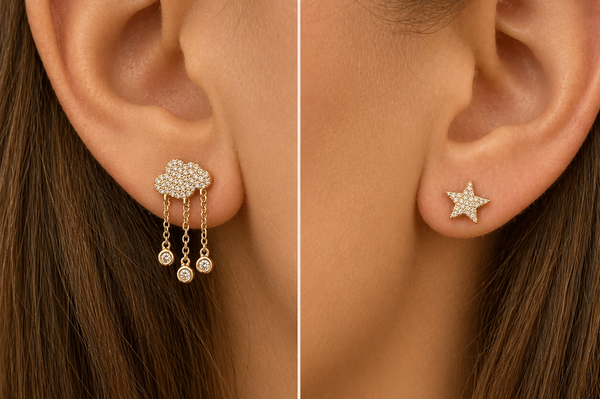 Earrings 14kt Gold Star & Cloud Studs