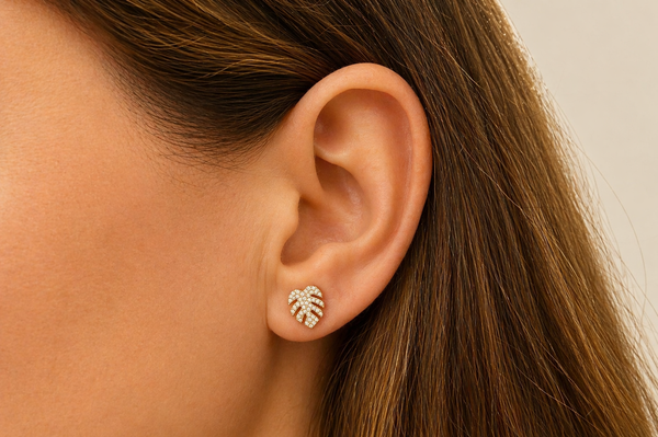 Earrings 14kt Gold Yellow Leaves & Diamonds