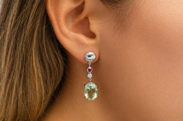 Earrings Lemon Citrine with Small Ruby & Diamonds