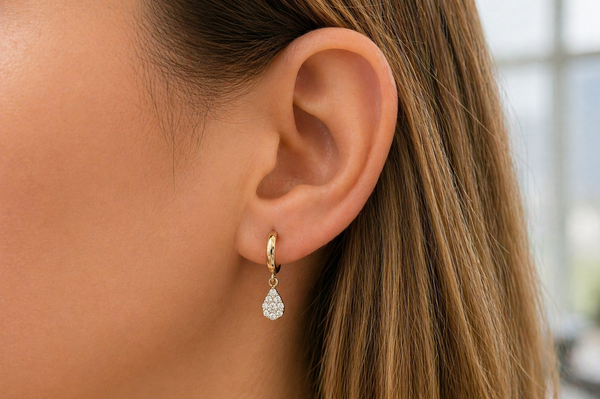 Earrings Mixed Gold Huggies & Pear Illusion Diamonds Drop