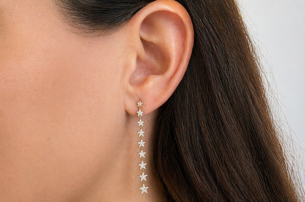 Earrings 14kt Gold Inline Stars Diamonds Drop