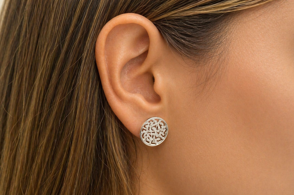 Earrings 18kt Gold Serpentine Diamonds Disc Studs