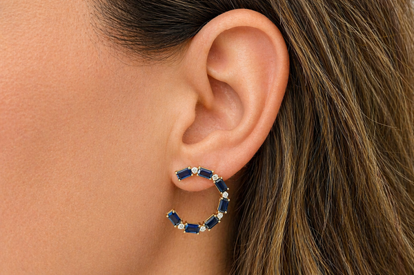 Earrings 18kt Open Circle Blue Sapphires & Diamonds
