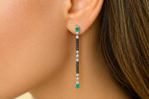 Earrings 18kt Gold Emeralds & Diamonds Drops