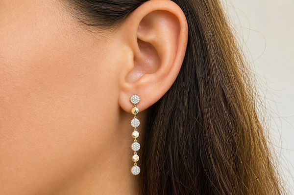 Earrings 14kt Gold Inline Round Diamonds Drop