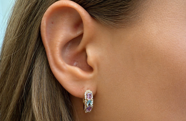 Earrings 18kt Gold Multicolor Sapphires & Diamonds Hoops