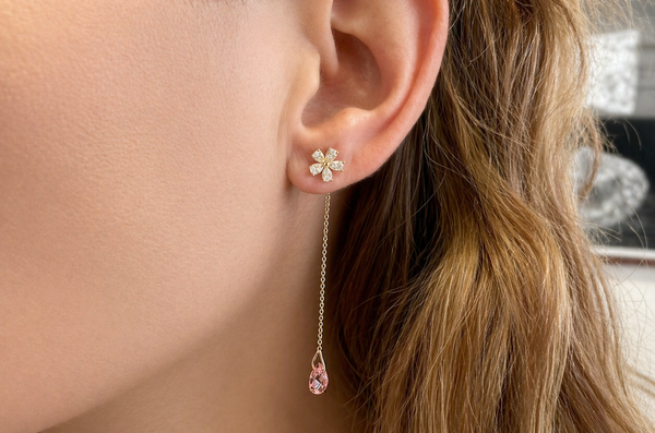 Earrings 18kt Gold Chain & Gemstone Backs