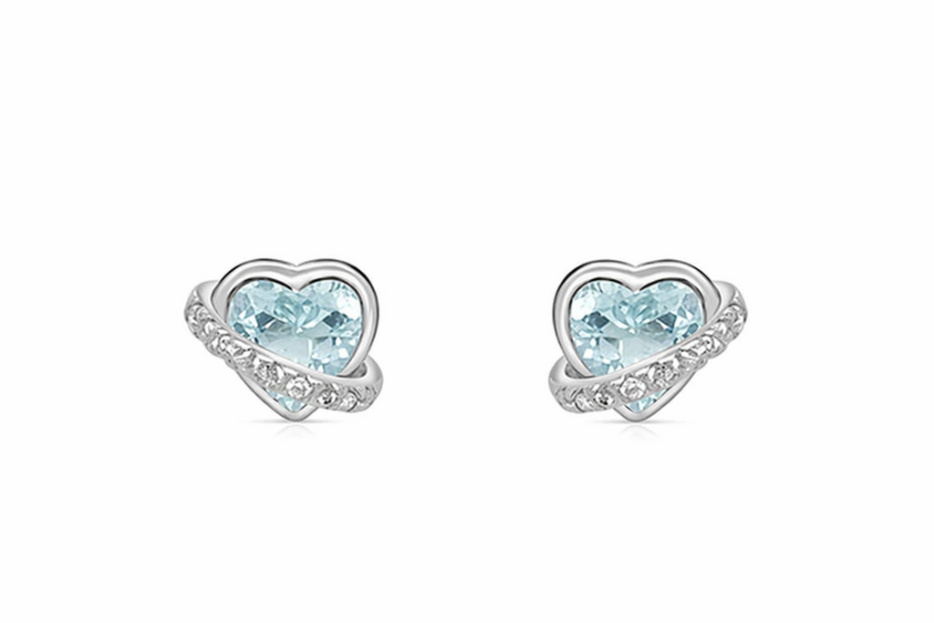 Earrings 18kt Aquamarines Heart & Diamonds
