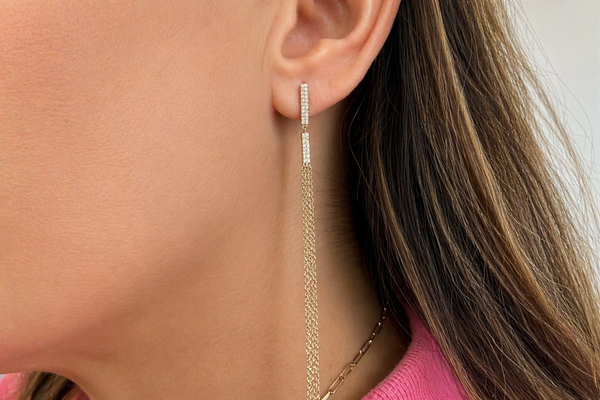 Earrings 14kt Gold Diamonds and rain of Chains