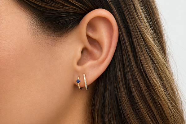 Earrings 14kt Gold Double Row Sapphire & Diamonds