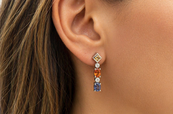 Earrings 18kt Gold Sapphires & Diamonds Drops