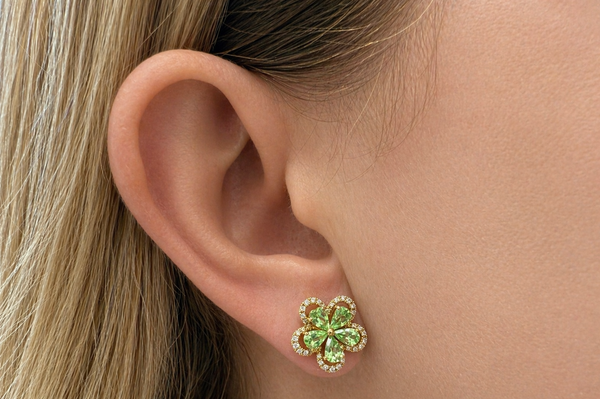 Earrings 18kt Gold Pear Gems Flowers & Detachable Jacket