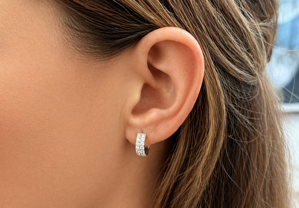 Earrings 18kt Gold Huggies & 2-Row Diamonds