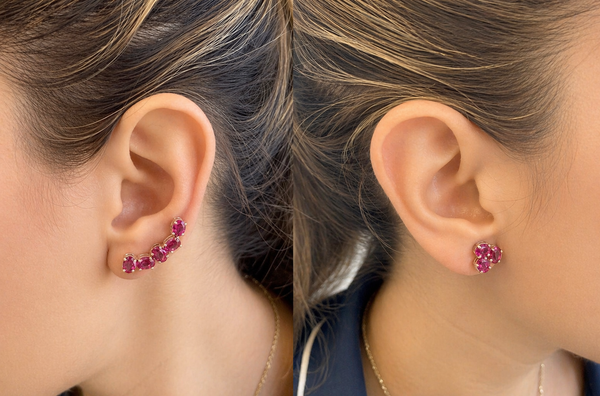 Earrings Asymmetrical Gemstones & 18kt Gold