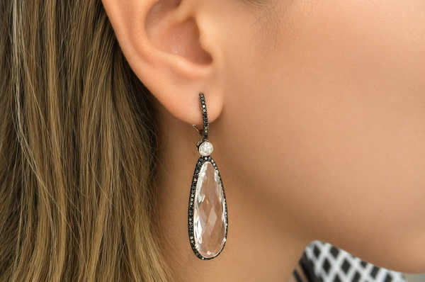 Earrings Clear Quartz & Black Diamonds