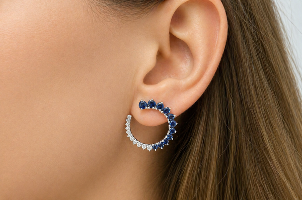 Earrings 18kt Gold Open Circle Gems & Diamonds Studs
