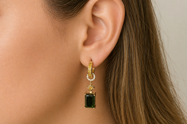 Earrings 18kt Gold Detachable Green Tourmalines Sapphires & Diamonds