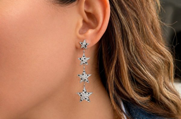 Earrings 18kt Gold Inline Stars Diamonds Drop