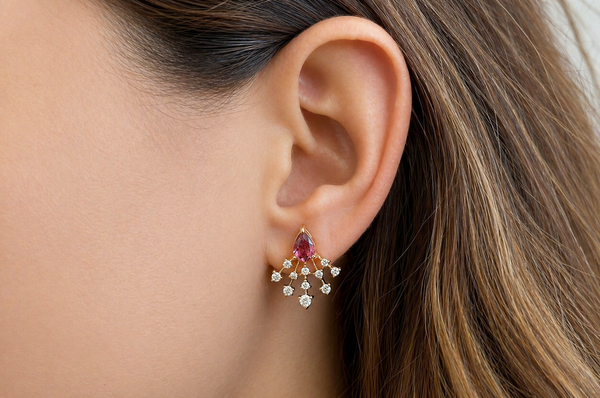 Earrings 18kt Gold Pear Tourmaline & Diamonds Stardusts