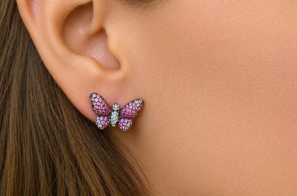 Earrings Butterfly Sapphire & Diamonds in 18kt Gold