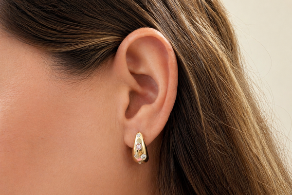 Earrings 14kt Yellow Gold Hoops & Diamonds