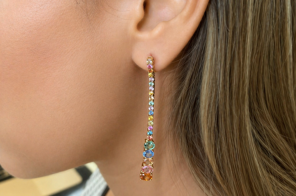 Earrings 18kt Gold Multicolor Sapphires in Line