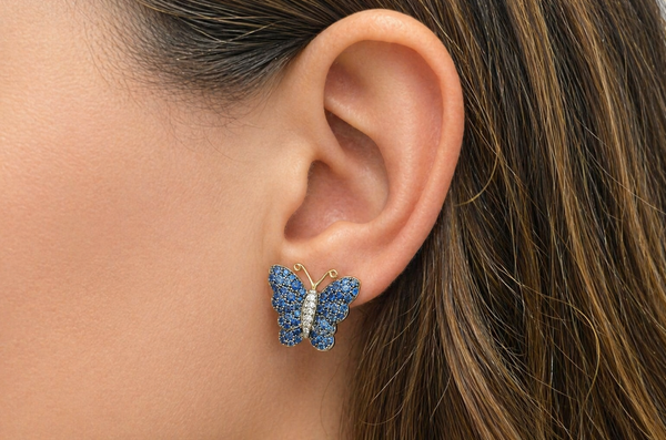 Earrings 18kt Mixed Gold Blue Sapphire & Diamonds Butterflies