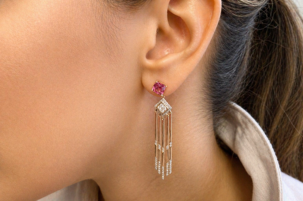 Earrings 14kt Gold Tourmaline & Diamonds Drop