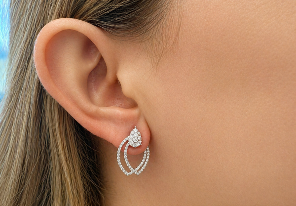Earrings 18kt White Gold Double Hoops & Diamonds