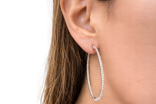 Earrings 18kt White Gold Round Hoops & Diamonds  1.20 cts