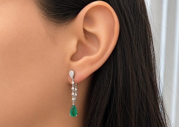 Earrings 18kt Gold Pear Emeralds & Inside-Out Diamonds Drops