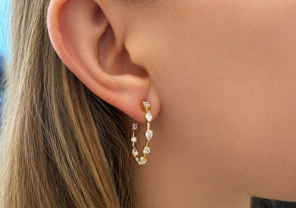 Earrings 18kt Yellow Gold Hoops with Mixed-Cut Diamonds