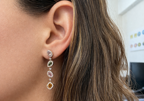 Earrings 18kt Gold Multicolor Sapphires & Diamonds Drops