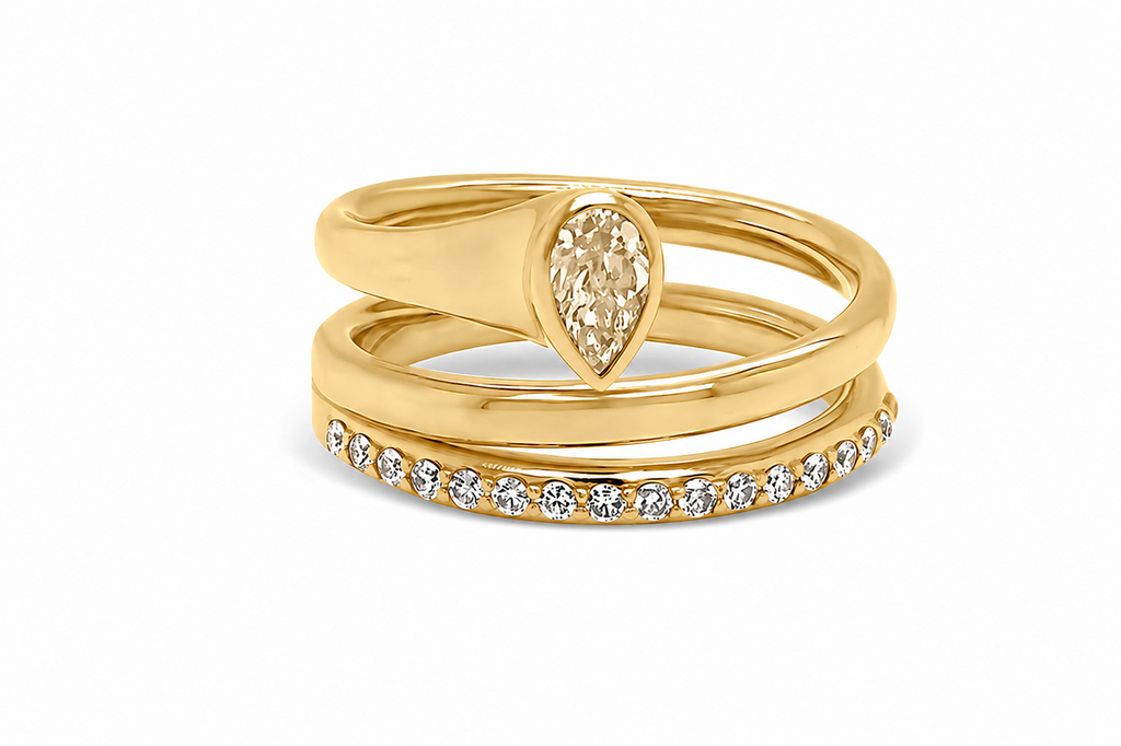 Ring 18kt Gold Spring Pear Shape Yellow Diamond 0.29 cts & Round Diamonds