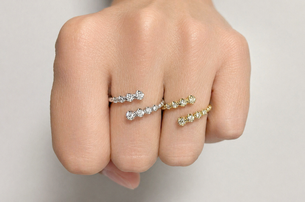 Ring 14kt Gold Bujukan Beaded Open Ring & Diamonds