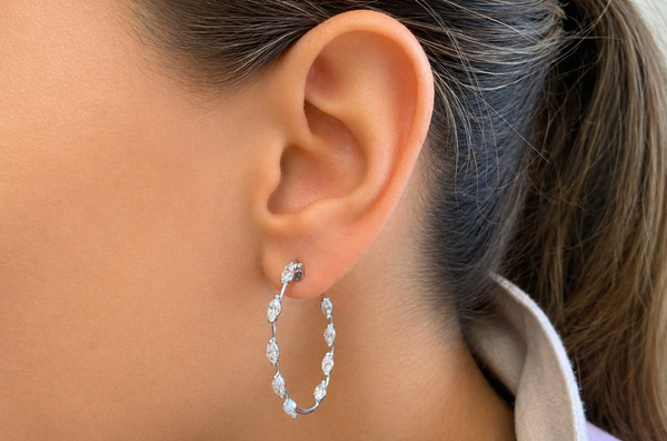 Earrings 18kt White Gold Hoops with Marquise Diamonds