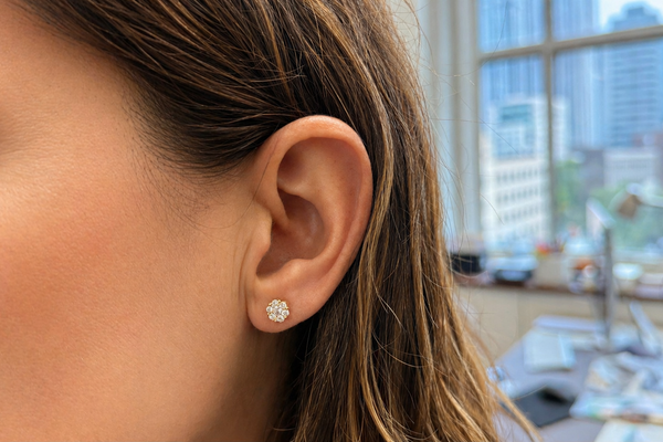 Earrings 0.67 cts Diamonds Round Cluster 14kt Gold
