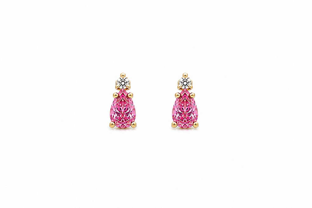 Mini Earrings 14kt Gold Diamonds and Pear Sapphires Studs