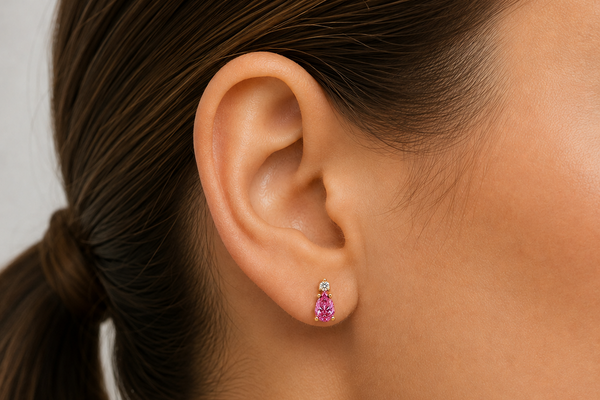 Mini Earrings 14kt Gold Diamonds and Pear Sapphires Studs
