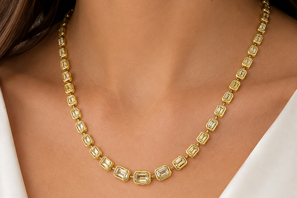 Necklace 18kt Gold Emerald Cut Fancy Yellow Diamond Tennis