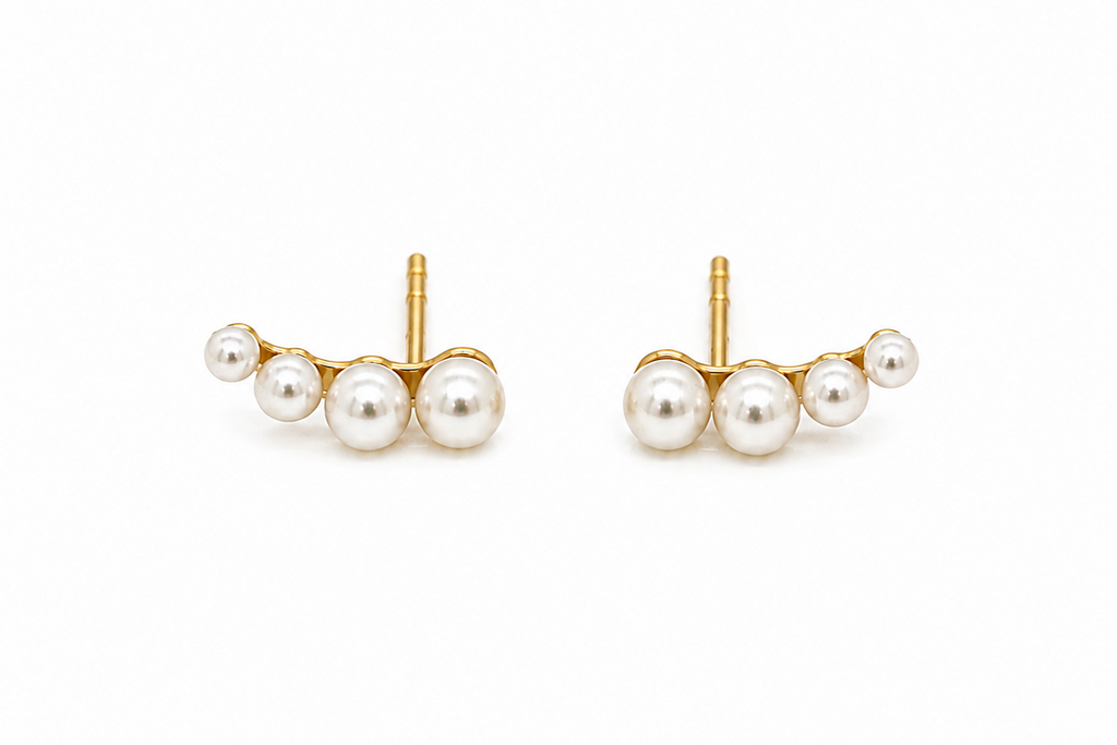 Earrings 14kt Gold Four Pearl Climber