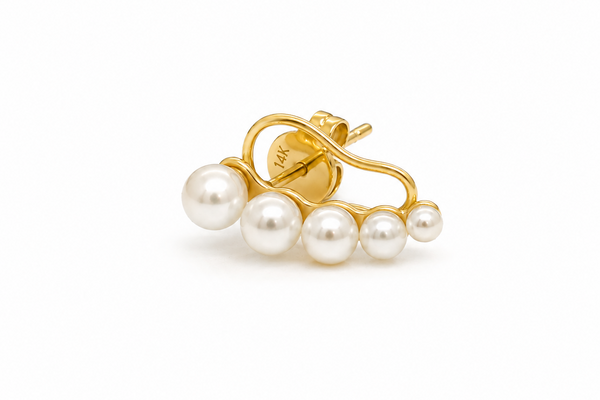 Earrings 14kt Gold Four Pearl Climber