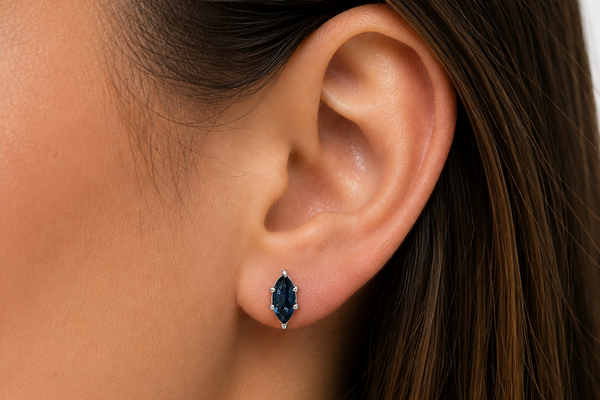 Earrings 14kt Gold Marquise Sapphire Studs