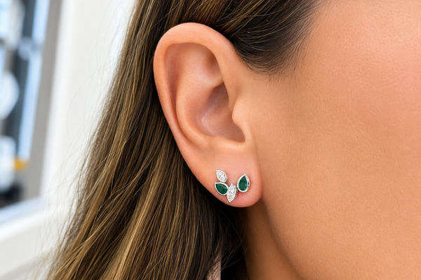Earrings 18kt White Gold Marquises Emeralds & Diamonds