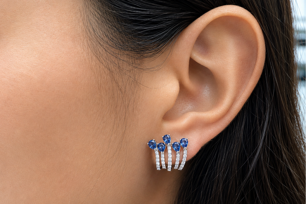 Earrings 18kt Gold Pear Blue Sapphires & Round Diamonds Lobe Studs