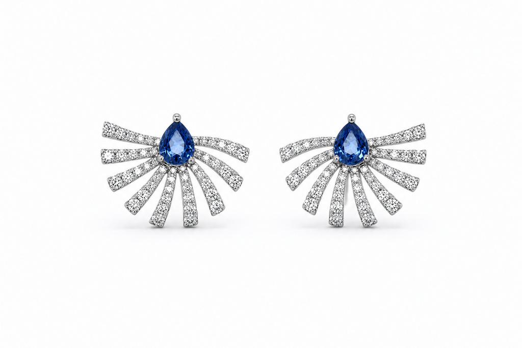 Earrings 18kt White Gold Sapphire and Round Diamonds Stardusts